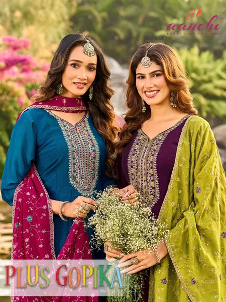 Plus Gopika By Aanchi Vichitra Silk Anarkali Kurtis Set
